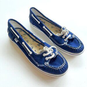 Vans Abby Women's Navy Satin Moc Loafer Flats Boat‎ Slip On Shoe Size 6.5M